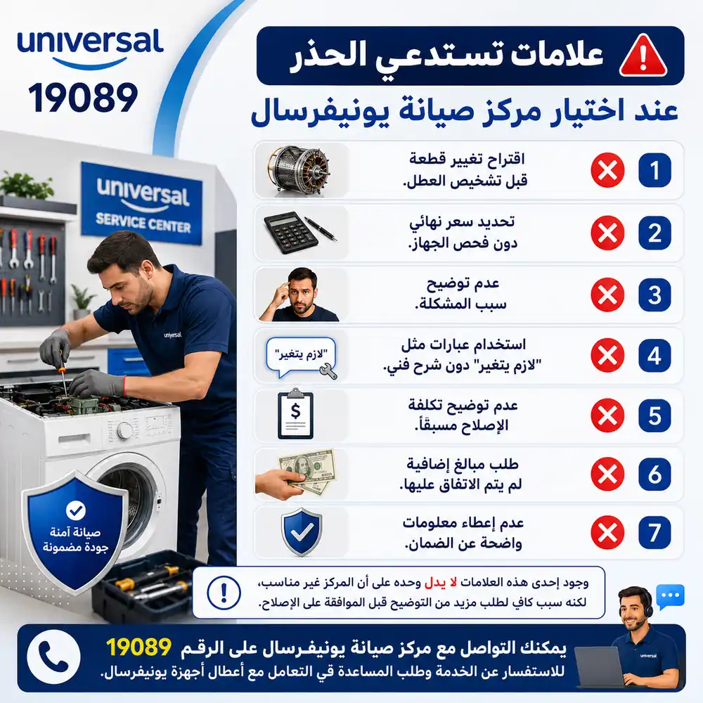 علامات تستدعي الحذر عند اختيار مركز صيانة يونيفرسال